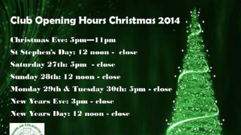Club opening hours Christmas 2014