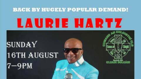 Laurie Hartz returns! Sunday 16th August