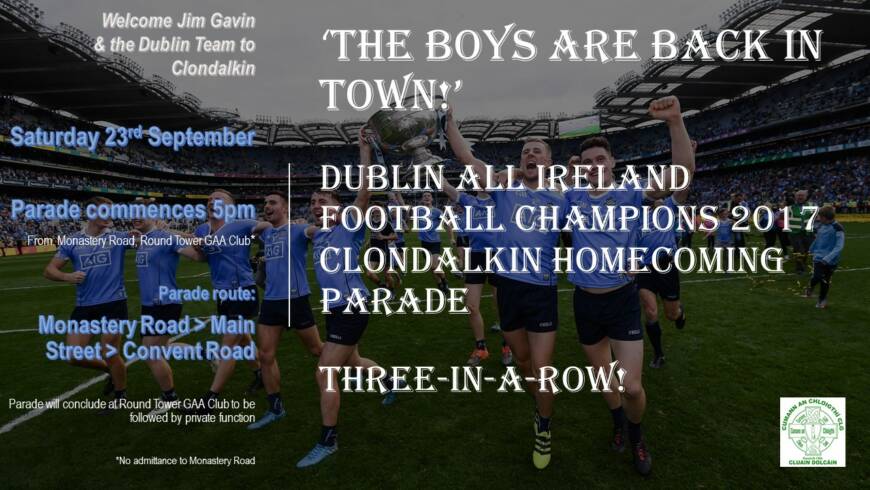 Details re reception for Dublin Team Saturday evening