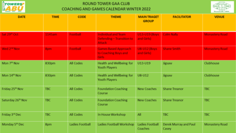 Coaching Calendar 2022